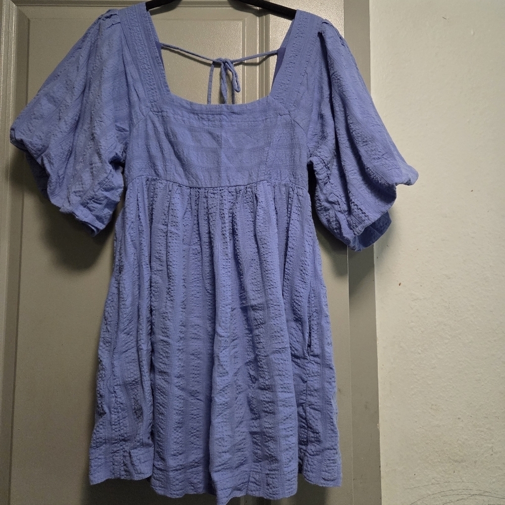 Free People Light Blue Puff Sleeve Dress - Picture 2 of 5